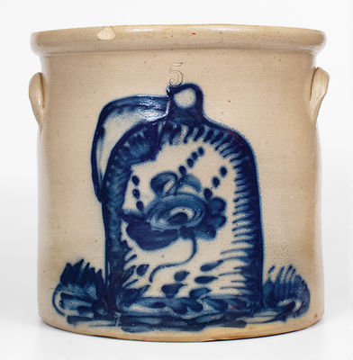 Exceptional Five-Gallon NY State Stoneware Crock w/ Elaborate Cobalt Jug Decoration