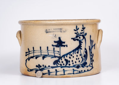 Exceedingly Rare J. & E. NORTON / BENNINGTON, VT Stoneware Cake Crock w/ Deer Scene