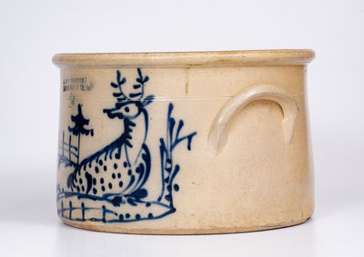 Exceedingly Rare J. & E. NORTON / BENNINGTON, VT Stoneware Cake Crock w/ Deer Scene
