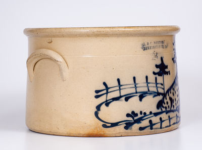 Exceedingly Rare J. & E. NORTON / BENNINGTON, VT Stoneware Cake Crock w/ Deer Scene