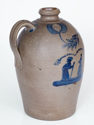 Exceedingly Rare and Important Morgantown, WV Stoneware Jug w/ Cobalt Indian Chief and Woman Scene