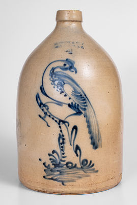 Fine 4 Gal. SATTERLEE & MORY / FORT EDWARD, N.Y. Stoneware Jug w/ Elaborate Pheasant on Stump