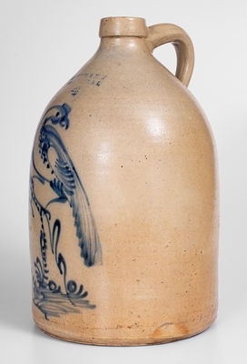 Fine 4 Gal. SATTERLEE & MORY / FORT EDWARD, N.Y. Stoneware Jug w/ Elaborate Pheasant on Stump