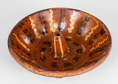 Exceptional Glazed Pennsylvania Redware Mold w/ Two-Color Slip Decoration