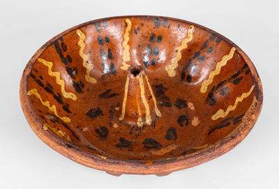 Exceptional Glazed Pennsylvania Redware Mold w/ Two-Color Slip Decoration