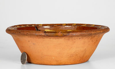 Glazed Redware Bowl w/ Two-Color Slip Decoration, probably Pennsylvania, 19th century