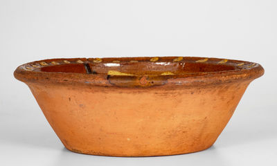 Glazed Redware Bowl w/ Two-Color Slip Decoration, probably Pennsylvania, 19th century