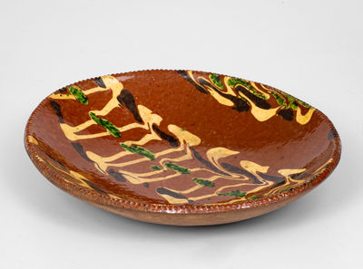 Exceptional Small-Sized Norwalk, CT Redware Loaf Dish w/ Three-Color Slip Decoration