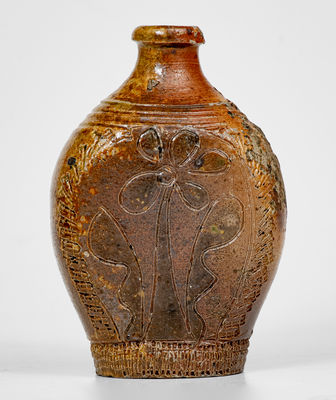 Exceedingly Rare and Important 18th Century Crolius Family (Manhattan) Stoneware Flask w/ Profuse Decoration