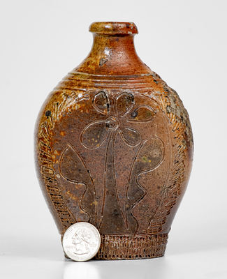 Exceedingly Rare and Important 18th Century Crolius Family (Manhattan) Stoneware Flask w/ Profuse Decoration