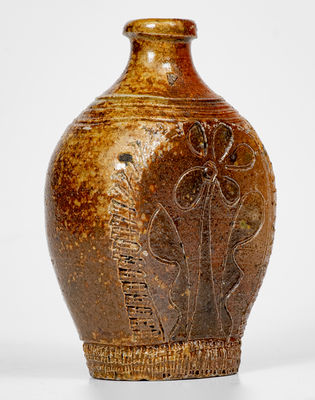 Exceedingly Rare and Important 18th Century Crolius Family (Manhattan) Stoneware Flask w/ Profuse Decoration