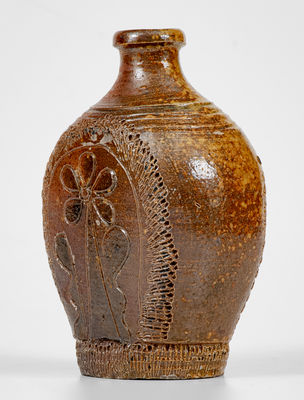 Exceedingly Rare and Important 18th Century Crolius Family (Manhattan) Stoneware Flask w/ Profuse Decoration