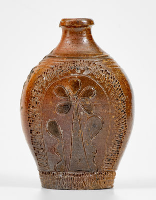 Exceedingly Rare and Important 18th Century Crolius Family (Manhattan) Stoneware Flask w/ Profuse Decoration