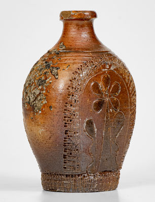 Exceedingly Rare and Important 18th Century Crolius Family (Manhattan) Stoneware Flask w/ Profuse Decoration