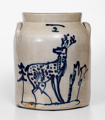 WHITES UTICA Stoneware Jar w/ Cobalt Deer Scene