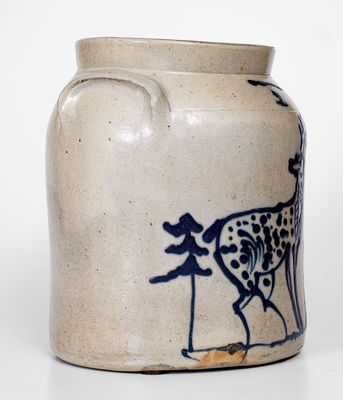 Very Fine WHITES UTICA 2 Gal. Stoneware Jar w/ Slip-Trailed Deer Decoration
