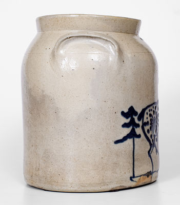 Very Fine WHITES UTICA 2 Gal. Stoneware Jar w/ Slip-Trailed Deer Decoration