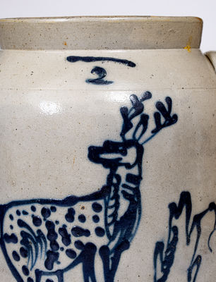 Very Fine WHITES UTICA 2 Gal. Stoneware Jar w/ Slip-Trailed Deer Decoration