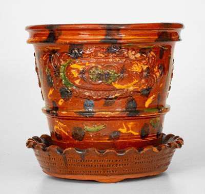Exceptional Pennsylvania Redware Flowerpot: Made by Edward Singer / Applebachville / 1880