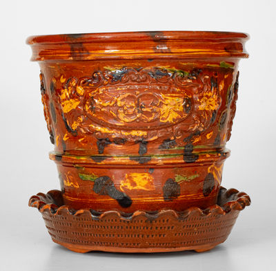 Exceptional Pennsylvania Redware Flowerpot: 