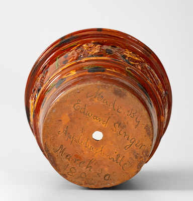 Exceptional Pennsylvania Redware Flowerpot: 