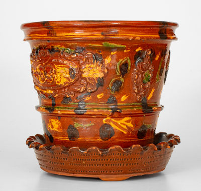 Exceptional Pennsylvania Redware Flowerpot: 
