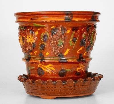 Exceptional Pennsylvania Redware Flowerpot: 