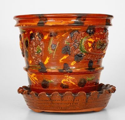 Exceptional Pennsylvania Redware Flowerpot: 