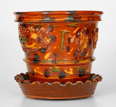 Exceptional Pennsylvania Redware Flowerpot: 