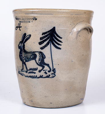 Extremely Rare F. STETZENMEYER / ROCHESTER Stoneware Jar w/ Elaborate Slip-Trailed Rabbit Decoration