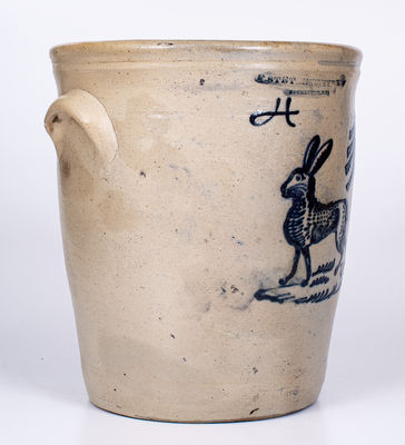 Extremely Rare F. STETZENMEYER / ROCHESTER Stoneware Jar w/ Elaborate Slip-Trailed Rabbit Decoration