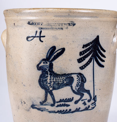 Extremely Rare F. STETZENMEYER / ROCHESTER Stoneware Jar w/ Elaborate Slip-Trailed Rabbit Decoration
