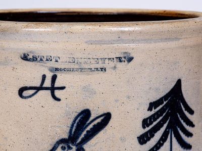 Extremely Rare F. STETZENMEYER / ROCHESTER Stoneware Jar w/ Elaborate Slip-Trailed Rabbit Decoration