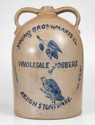 Extremely Rare and Monumental JOBBERS OF AKRON STONEWARE Jug w/ Decatur, IL Advertising