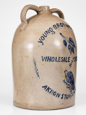 Extremely Rare and Monumental JOBBERS OF AKRON STONEWARE Jug w/ Decatur, IL Advertising