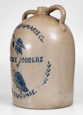 Extremely Rare and Monumental JOBBERS OF AKRON STONEWARE Jug w/ Decatur, IL Advertising