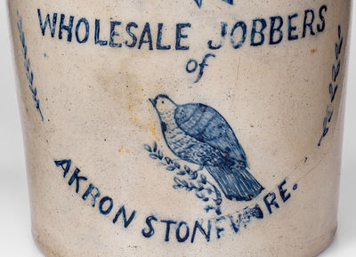 Extremely Rare and Monumental JOBBERS OF AKRON STONEWARE Jug w/ Decatur, IL Advertising