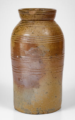 Rare and Important Chester Webster Stoneware Jar w/ Incised Bird and Fish Decoration, Randolph County, NC, 1877