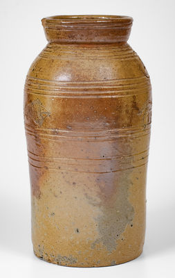 Rare and Important Chester Webster Stoneware Jar w/ Incised Bird and Fish Decoration, Randolph County, NC, 1877