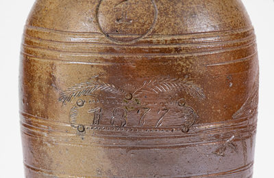 Rare and Important Chester Webster Stoneware Jar w/ Incised Bird and Fish Decoration, Randolph County, NC, 1877