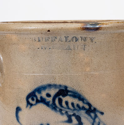 BUFFALO, NY / C. W. BRAUN Stoneware Jar w/ Slip-Trailed Bird Decoration