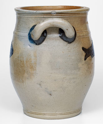 Outstanding BOSTON Stoneware Jar w/ Impressed Fish Decoration, late 18th century