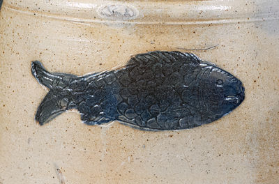 Outstanding BOSTON Stoneware Jar w/ Impressed Fish Decoration, late 18th century