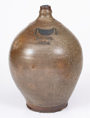 Fine and Scarce BOSTON / 1804 Stoneware Jug w/ Cobalt and Iron-Oxide Decoration