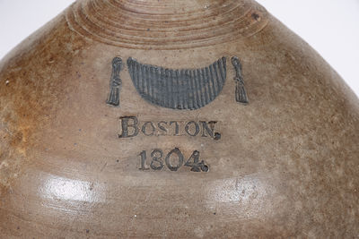 Fine and Scarce BOSTON / 1804 Stoneware Jug w/ Cobalt and Iron-Oxide Decoration