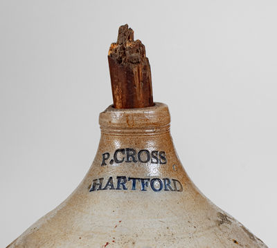 P. CROSS / HARTFORD Stoneware Jug w/ Cobalt Decoration