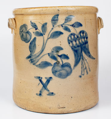 Very Fine 10 Gal. Ohio Stoneware Crock with Elaborate Floral Decoration