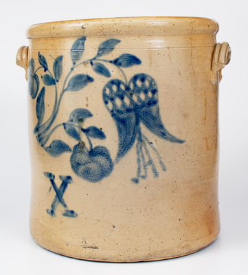Very Fine 10 Gal. Ohio Stoneware Crock with Elaborate Floral Decoration