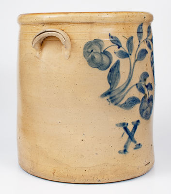 Very Fine 10 Gal. Ohio Stoneware Crock with Elaborate Floral Decoration
