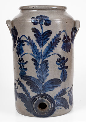 Exceptional Henry H. Remmey, Philadelphia Stoneware Water Cooler w/ Elaborate Floral Decoration